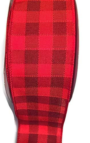 Lumberjack Ribbon, 2.5" Wide x 25 Yards, Vibrant Red Burgundy Buffalo Check Ribbon with a Wired Edge - Lumberjack Party Supplies :