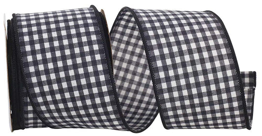 Gingham Check Wired Edge Ribbon, 2-1/2 Inch X 10 Yards, Black and White