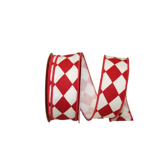 Reliant Ribbon Diamond Classic Wired Edge Ribbon, 1-3/8 Inch X 10 Yards, Red/white