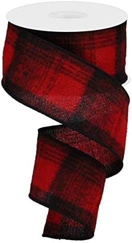 Rustic Black & Red Flannel Plaid Ribbon, 2.5" wide x 10 yards