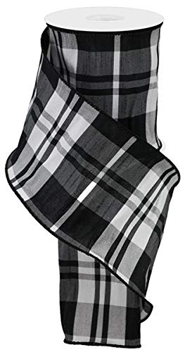 Classic Black and White Plaid Ribbon, 4" Wide x 10 Yards