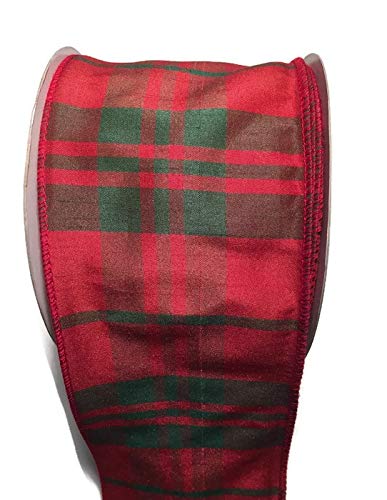 Wide Christmas Ribbon: Classic Christmas Green and Red Tartan Plaid Ribbon, 4" Wide x 25 Yards, Red Green