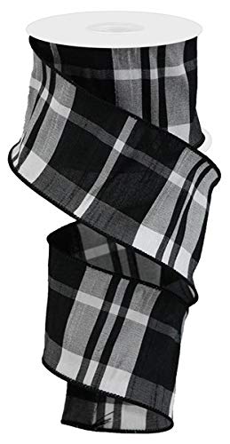 Classic Black and White Plaid Ribbon, 2.5" wide x 10 yards