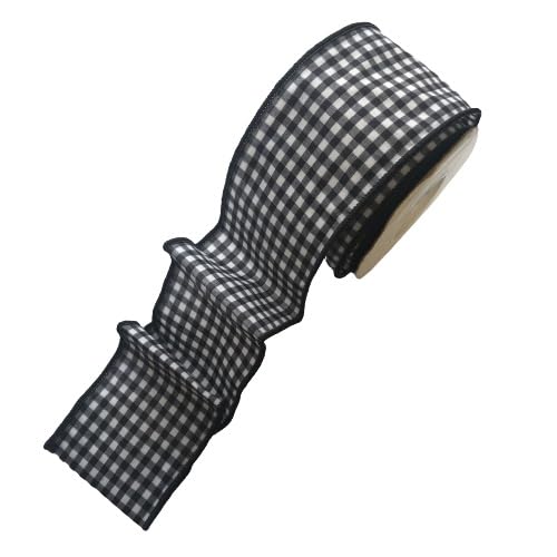 Black & White Gingham Check Ribbon, 2-1/2" wide X 10 yards