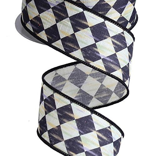 Black and Cream Harlequin Ribbon, 1.5" Wide x 10 Yards