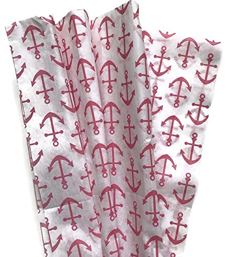 Printed Tissue Paper for Gift Wrapping with Design (Hot Pink Anchors), 24 Large Sheets (20x30)