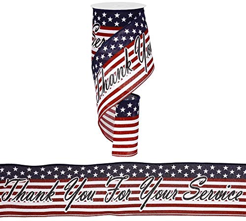 "Thank You for Your Service" American Flag Ribbon, 4" Wide x 10 Yards