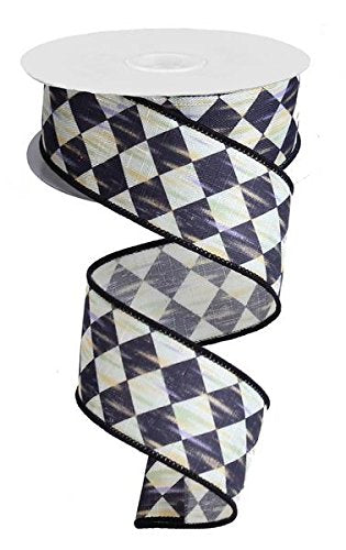 Black and Cream Harlequin Ribbon, 1.5" Wide x 10 Yards