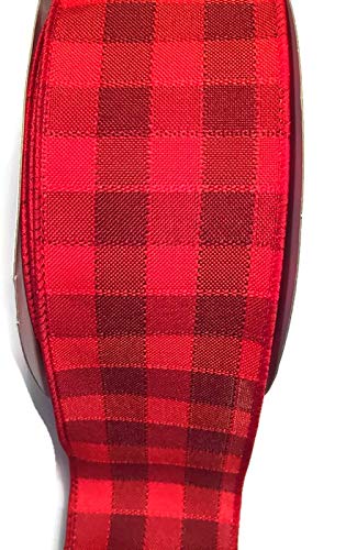 Vibrant Red & Burgundy Check Ribbon, 2.5" x 25 yards