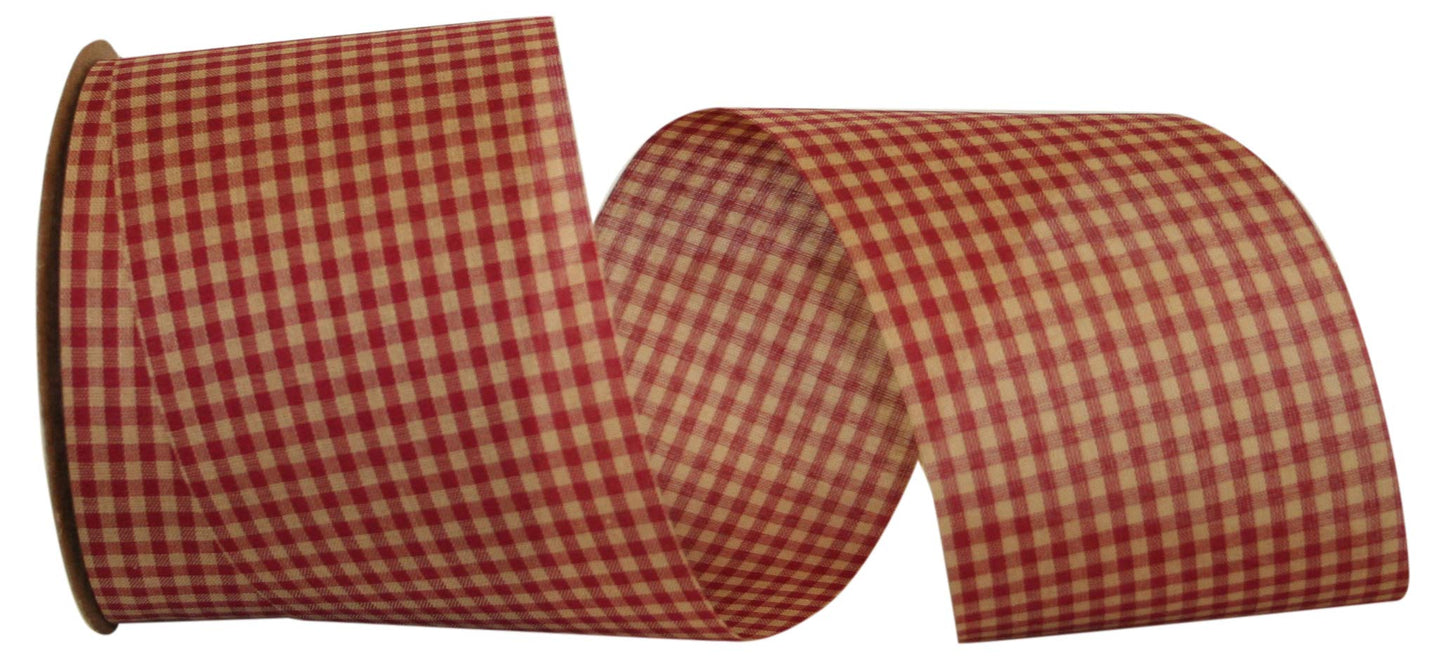 Red & Tan Tea Dye Gingham Ribbon, 2-1/2" wide X 20 Yards