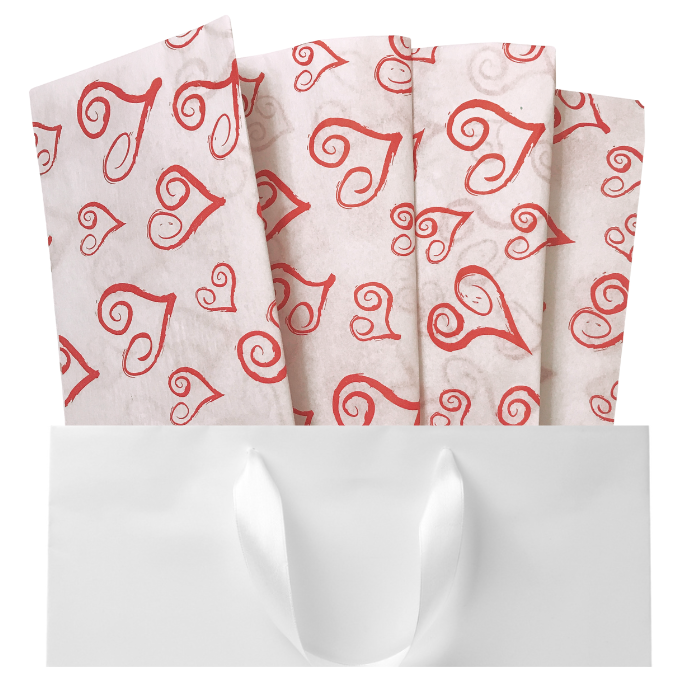 Curly Red Hearts Tissue Paper