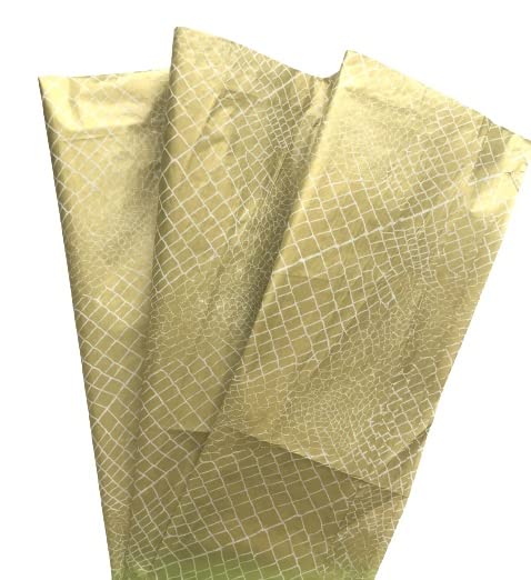 Printed Tissue Paper for Gift Wrapping with Design (Gold Croc Crocodile Animal Print) - 24 Large Sheets (20x30)